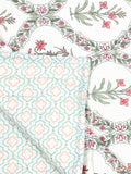 Cotton Single Size Quilt/ Rajai Hand Block Print for Light Winters (150x225 cm) (Green bel)