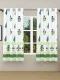 BLOCKS OF INDIA Hand Block Printed Cotton Daylight Curtains with Eyelets(Set of 2 Curtains) (Green PAAN, Window / 153 cm)
