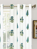 BLOCKS OF INDIA Hand Block Printed Cotton Daylight Curtain with Eyelets(Set of 2 Curtains) (Flower 214 cm / Door)