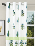 BLOCKS OF INDIA Hand Block Printed Cotton Daylight Curtains with Eyelets(Set of 2 Curtains) (Green PAAN, Window / 153 cm)