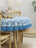BLOCKS OF INDIA Cotton Hand Block Printed 180 Cm Round Table Cloth (Blue Jaal)