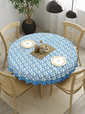 BLOCKS OF INDIA Cotton Hand Block Printed 180 Cm Round Table Cloth (Blue Jaal)