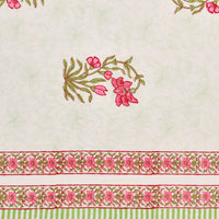 Pure Cotton Table Cloth Rajasthani Hand Block Printed (GREEN PINK BUTA)