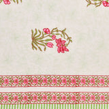 Pure Cotton Table Cloth Rajasthani Hand Block Printed (GREEN PINK BUTA)