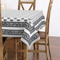 PURE COTTON RAJASTHANI HAND BLOCK PRINT SIX SEATER TABLE CLOTH (SMALL GREY BUTI)