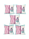 Hand Block Printed Cotton Linen Cushion Cover (40 x 40 cm) Dye Turq PInk Half