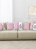 Hand Block Printed Cotton Linen Cushion Cover (40 x 40 cm) Dye Turq PInk Half