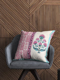 Hand Block Printed Cotton Linen Cushion Cover (40 x 40 cm) Dye Turq PInk Half