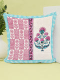 Hand Block Printed Cotton Linen Cushion Cover (40 x 40 cm) Dye Turq PInk Half