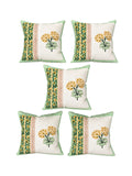 Hand Block Printed Cotton Linen Cushion Cover (40 x 40 cm) Dye Green Yellow Half