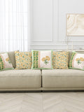 Hand Block Printed Cotton Linen Cushion Cover (40 x 40 cm) Dye Green Yellow Half