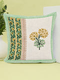 Hand Block Printed Cotton Linen Cushion Cover (40 x 40 cm) Dye Green Yellow Half