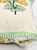 Hand Block Printed Cotton Linen Cushion Cover (40 x 40 cm) Dye Green Yellow Half