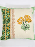 Hand Block Printed Cotton Linen Cushion Cover (40 x 40 cm) Dye Green Yellow Half