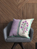 Hand Block Printed Cotton Linen Cushion Cover (40 x 40 cm) Dye Purple Turq Half