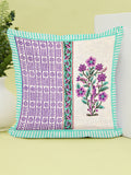 Hand Block Printed Cotton Linen Cushion Cover (40 x 40 cm) Dye Purple Turq Half
