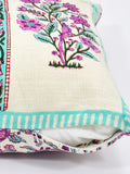 Hand Block Printed Cotton Linen Cushion Cover (40 x 40 cm) Dye Purple Turq Half