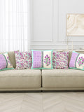 Hand Block Printed Cotton Linen Cushion Cover (40 x 40 cm) Dye Purple Turq Half