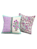 Hand Block Printed Cotton Linen Cushion Cover (40 x 40 cm) Dye Purple Turq Half