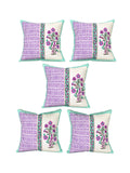 Hand Block Printed Cotton Linen Cushion Cover (40 x 40 cm) Dye Purple Turq Half
