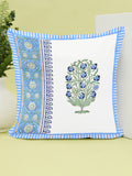 Hand Block Printed Cotton Linen Cushion Cover (40 x 40 cm) (Green Blue Half)