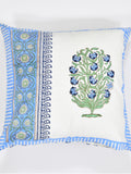 Hand Block Printed Cotton Linen Cushion Cover (40 x 40 cm) (Green Blue Half)