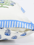 Hand Block Printed Cotton Linen Cushion Cover (40 x 40 cm) (Green Blue Half)