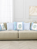 Hand Block Printed Cotton Linen Cushion Cover (40 x 40 cm) (Green Blue Half)