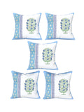 Hand Block Printed Cotton Linen Cushion Cover (40 x 40 cm) (Green Blue Half)