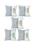 Hand Block Printed Cotton Linen Cushion Cover (40 x 40 cm) Dye Blue Green Half