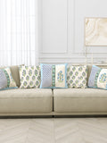 Hand Block Printed Cotton Linen Cushion Cover (40 x 40 cm) Dye Blue Green Half