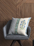 Hand Block Printed Cotton Linen Cushion Cover (40 x 40 cm) Dye Blue Green Half