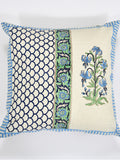 Hand Block Printed Cotton Linen Cushion Cover (40 x 40 cm) Dye Blue Green Half