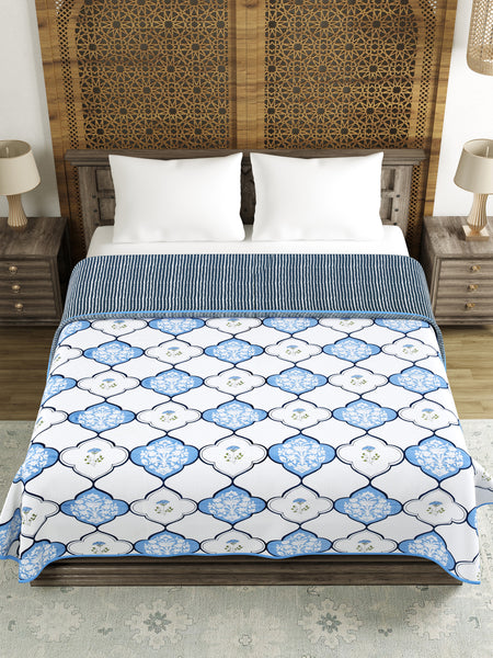 Cotton Dohar / Blanket King Bed Size Hand Block Printed (Blue Mughal)