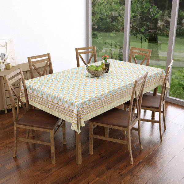 PURE COTTON RAJASTHANI HAND BLOCK PRINT SIX SEATER TABLE CLOTH (BROWN LEAF)