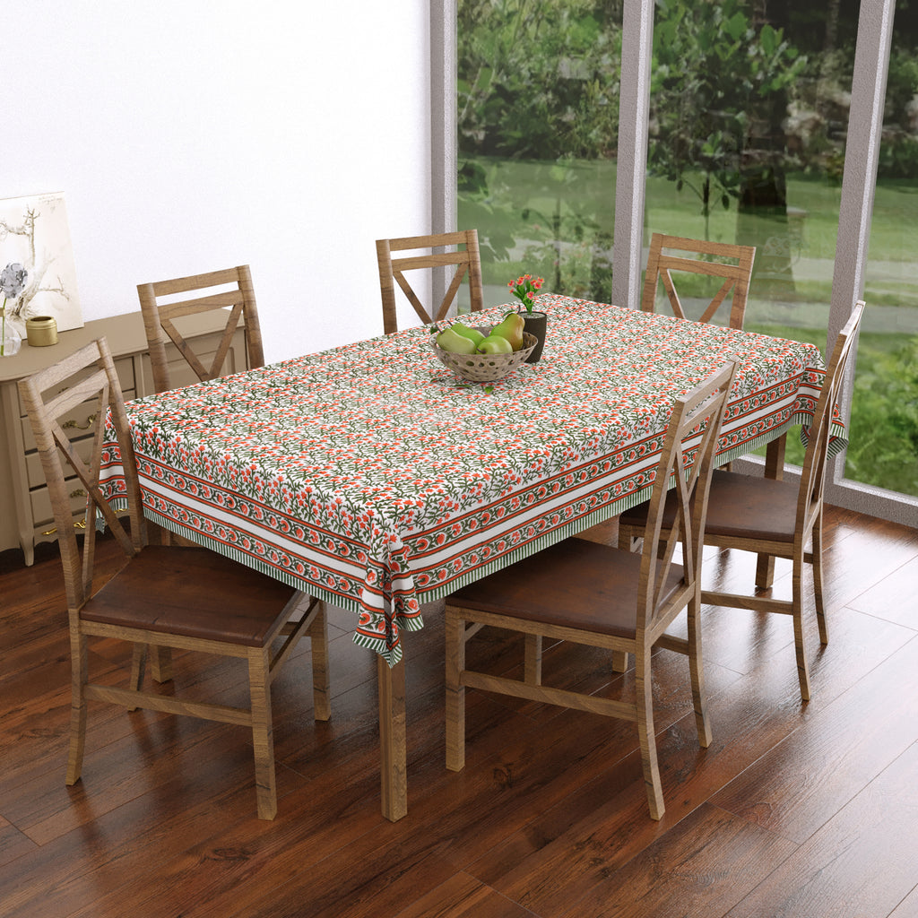 Pure Cotton Table Cloth Rajasthani Hand Block Printed (RED GREEN JAAL ...