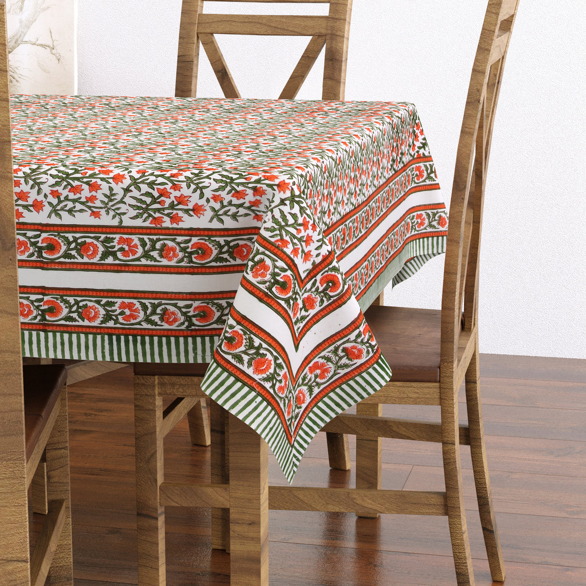 Pure Cotton Table Cloth Rajasthani Hand Block Printed (RED GREEN JAAL ...