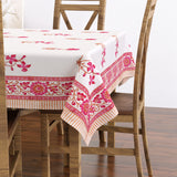 Pure Cotton Table Cloth Rajasthani Hand Block Printed (PEACH PINK FLOWER)