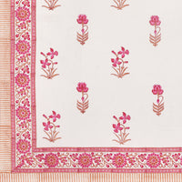 Pure Cotton Table Cloth Rajasthani Hand Block Printed (PEACH PINK FLOWER)