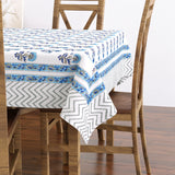 Pure Cotton Table Cloth Rajasthani Hand Block Printed (BLUE GREY BUTI)