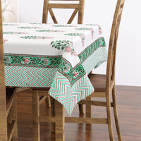 Pure Cotton Table Cloth Rajasthani Hand Block Printed (GREEN BUTA)