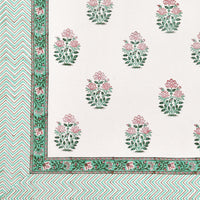 Pure Cotton Table Cloth Rajasthani Hand Block Printed (GREEN BUTA)
