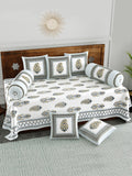 Diwan Set Cotton 8 Piece | Deewan Printed Bedsheet Sets for Living Room Hall (Set of 8 Piece, 1-Bed Sheet | 2-Bolster Cover | 5-Cushion Cover (Color 45)