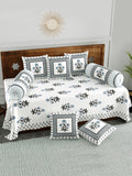 Diwan Set Cotton 8 Piece | Deewan Printed Bedsheet Sets for Living Room Hall (Set of 8 Piece, 1-Bed Sheet | 2-Bolster Cover | 5-Cushion Cover (Color 48)