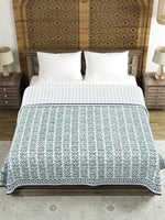 Cotton Dohar / Blanket King Bed Size Hand Block Printed (Green Bel)