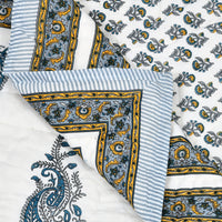 Cotton Single Size Quilt Hand Block Print for Light Winters (150x225 cm) (Grey Yellow Buti)