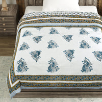 Cotton Single Size Quilt Hand Block Print for Light Winters (150x225 cm) (Grey Yellow Buti)