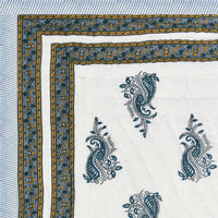 Cotton Single Size Quilt Hand Block Print for Light Winters (150x225 cm) (Grey Yellow Buti)