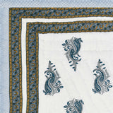 Cotton Single Size Quilt Hand Block Print for Light Winters (150x225 cm) (Grey Yellow Buti)