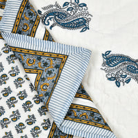 Cotton Single Size Quilt Hand Block Print for Light Winters (150x225 cm) (Grey Yellow Buti)